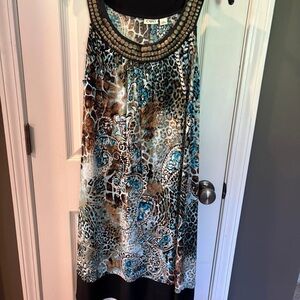 Cato Multicolor Animal Print Dress with Beaded Neckline